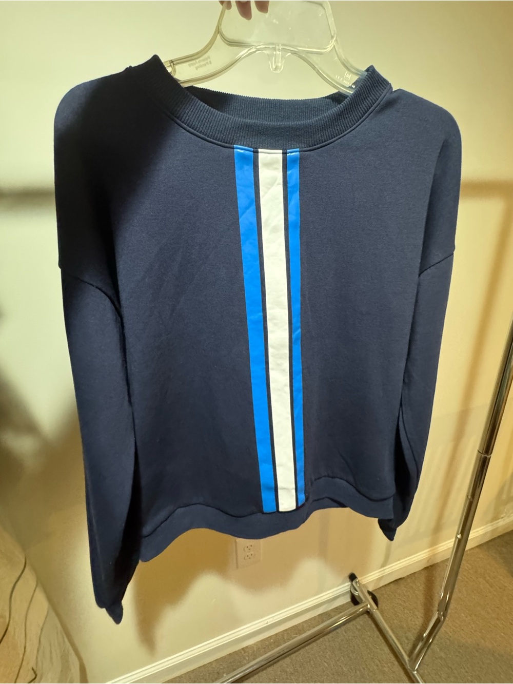 Addison Bay Navy Crewneck Sweater with Blue and White Center Stripe